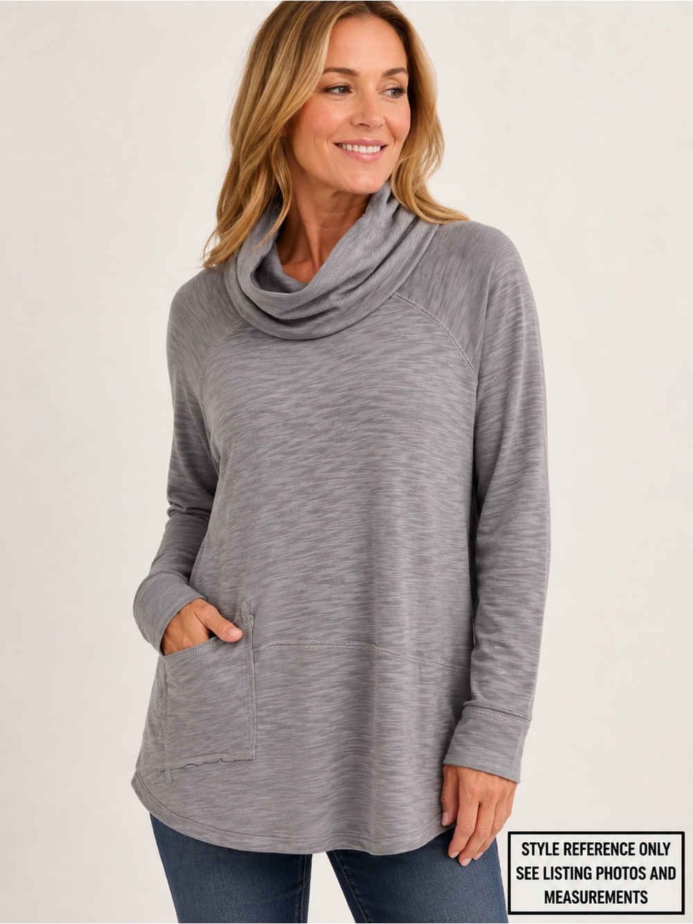 Escape by Habitat Gray Cotton Slub Cowl Neck Tunic Top S